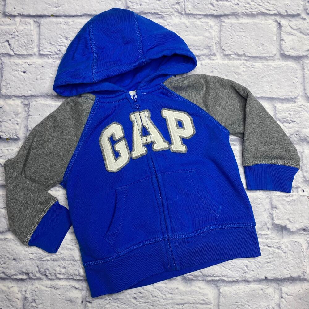 babyGap Colorblock Zip Up Hooded Sweatshirt in Blue/Grey